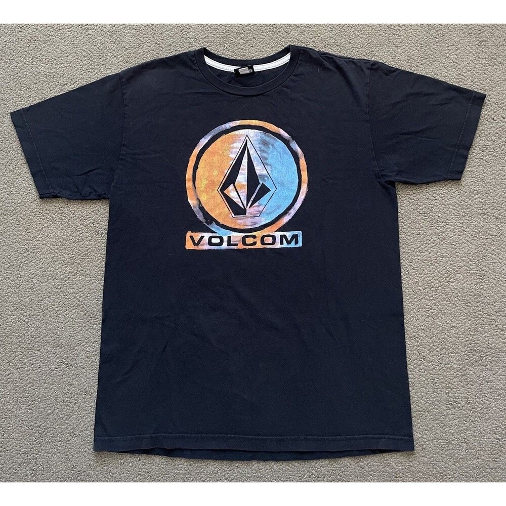 Vintage Volcom T-Shirt Mens L Black Stone fire and ice Logo Graphic Skater 90s
